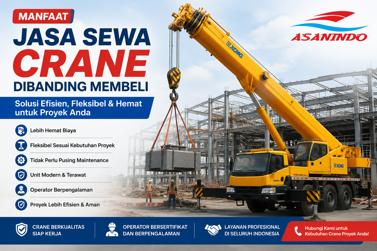 Manfaat menggunakan jasa sewa crane dibanding membeli untuk proyek konstruksi di Indonesia