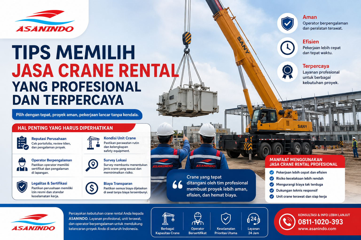 Ilustrasi crane rental profesional ASANINDO untuk proyek konstruksi dan industri di Indonesia
