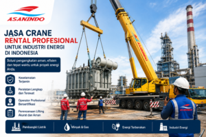 Jasa Crane Rental Profesional digunakan untuk pengangkatan peralatan berat pada proyek industri energi di Indonesia.