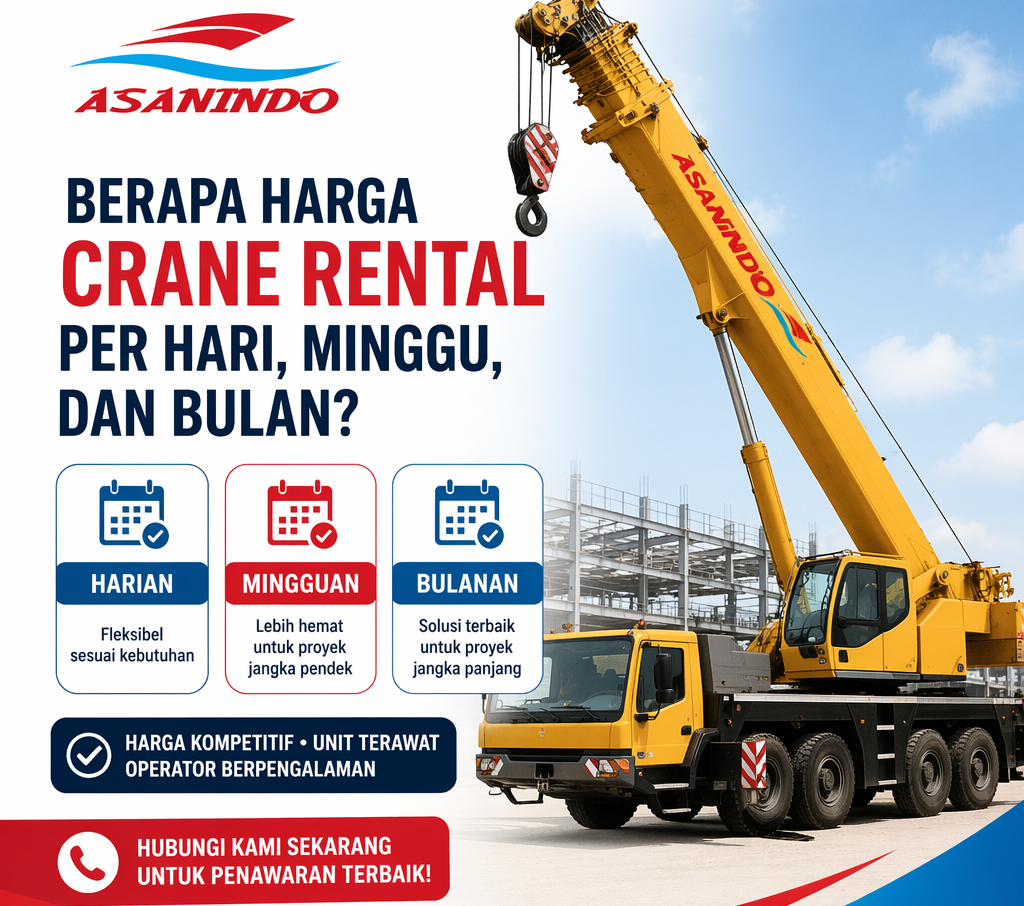 Berapa Harga Crane Rental per Hari, Minggu, dan Bulan di Indonesia dengan layanan crane profesional untuk proyek konstruksi, industri, dan infrastruktur.