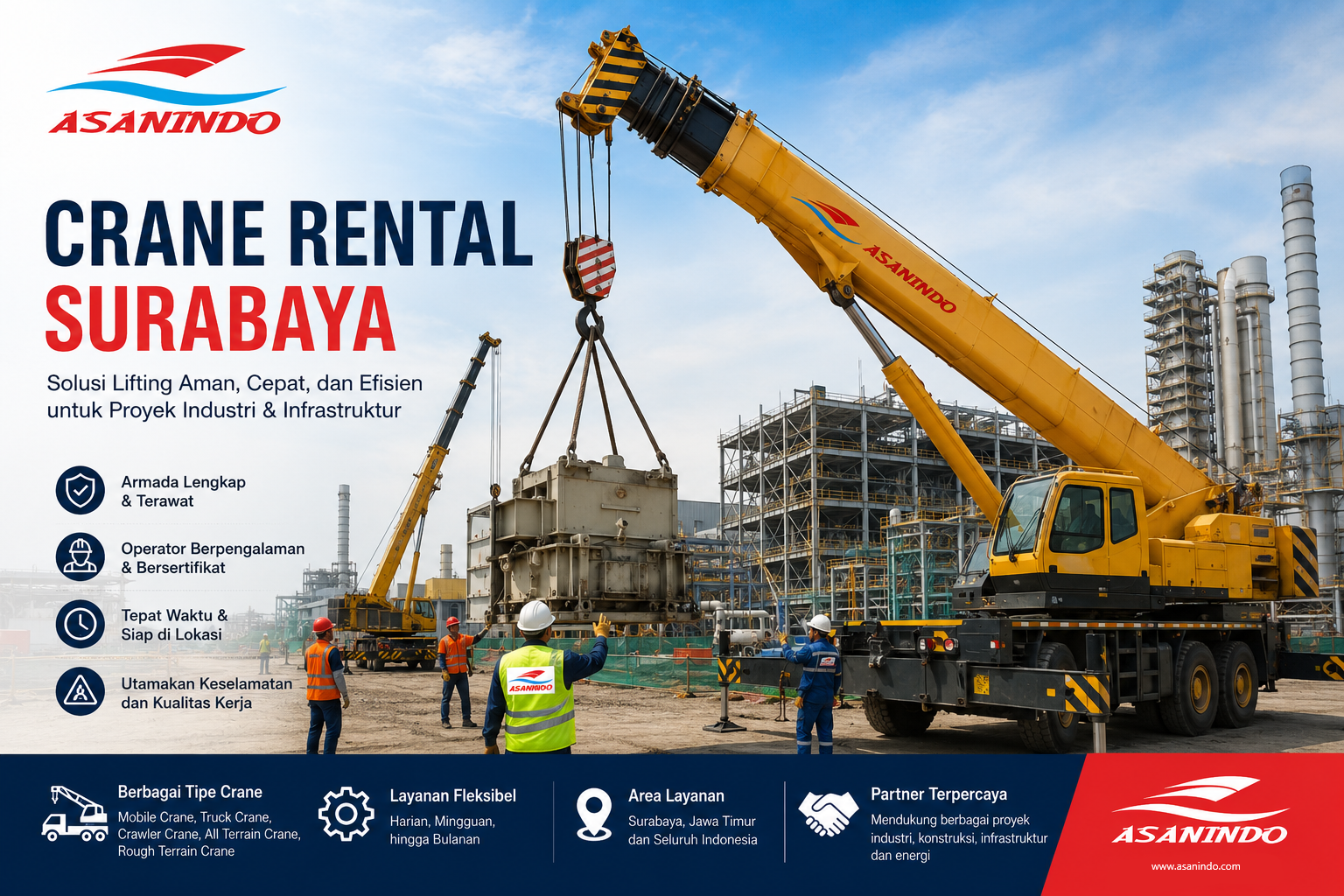 Crane Rental Surabaya untuk proyek industri dan infrastruktur dengan layanan rental crane profesional