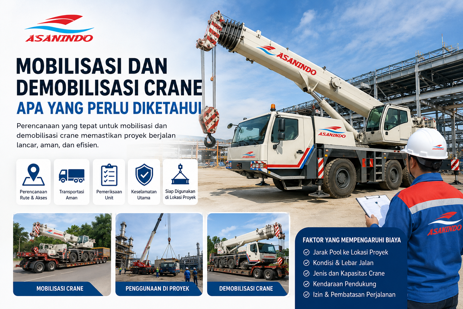 Mobilisasi dan demobilisasi crane untuk proyek konstruksi dengan mobile crane ASANINDO