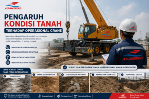 Pengaruh kondisi tanah terhadap operasional crane yang mencakup tanah lunak, tanah urugan, permukaan tidak rata, dan persiapan area crane