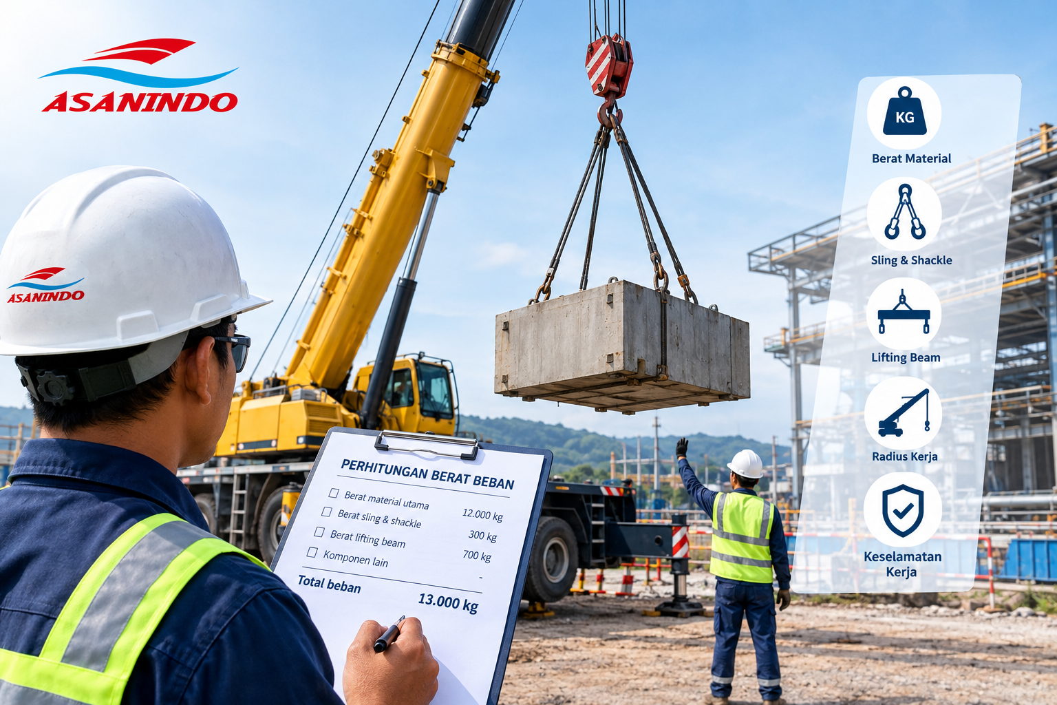 Menghitung Berat Beban sebelum menggunakan crane untuk menentukan kebutuhan Sewa Crane